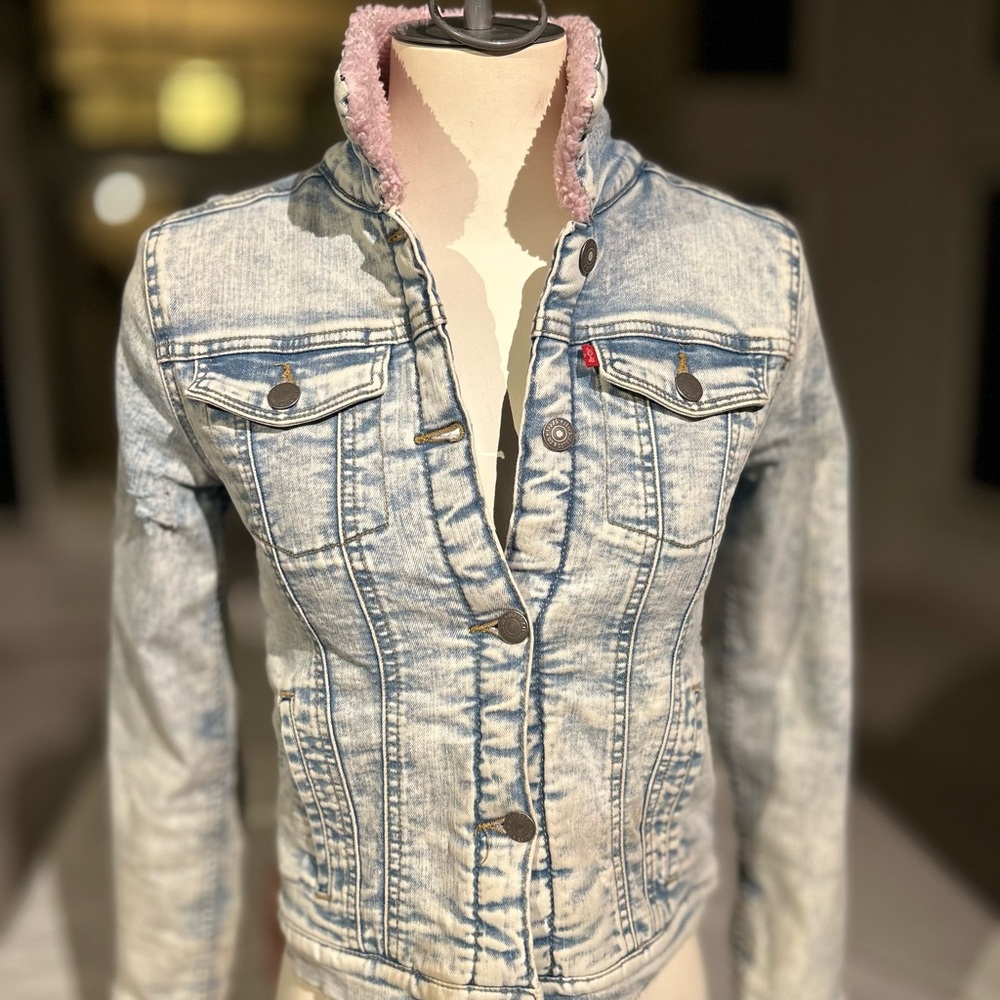 Levis Fleece Lined Jean Jacket Girls Denim Light Pink